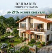 Dehradun property rates rising 21% in one year, featuring a luxury villa with Himalayan mountain views.