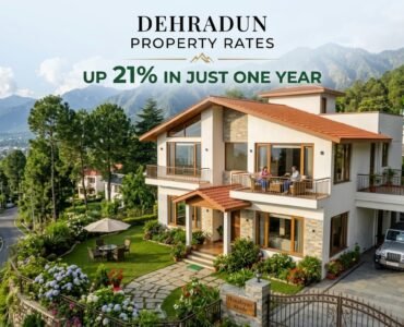 Dehradun property rates rising 21% in one year, featuring a luxury villa with Himalayan mountain views.
