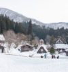 Snow-covered traditional thatched-roof houses in a mountain village with pine forest and snowy peaks in the background If you do want to keep it as a generic "snowy hill village" mood image despite the mismatch, a softer, less location-specific option: