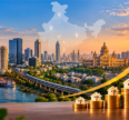 Best cities for real estate investment in India, illustrated with a city skyline, rising property values, and stacked coins with houses.