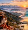 Scenic sunset view of mountains, beaches, and luxury villas, capturing the beauty of travel in October.