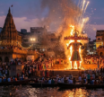 Dussehra in Varanasi celebrated with a grand Ravan effigy burning, fireworks, illuminated temples, and crowds gathered along the Ganges River.